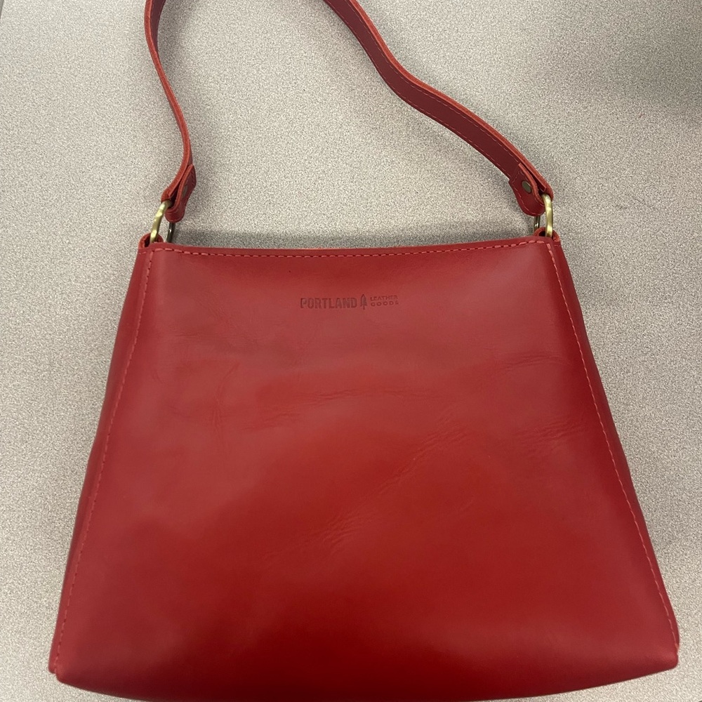 Portland Leather Ruby Red Leather Triangle shoulder Bag
